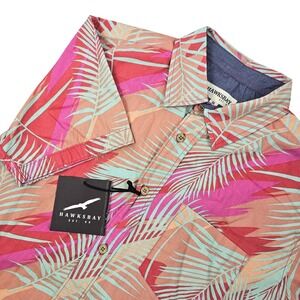 New Hawksbay Men's S Multi Pink Palm Leaf Print Short‎ Sleeve Button Up Shirt